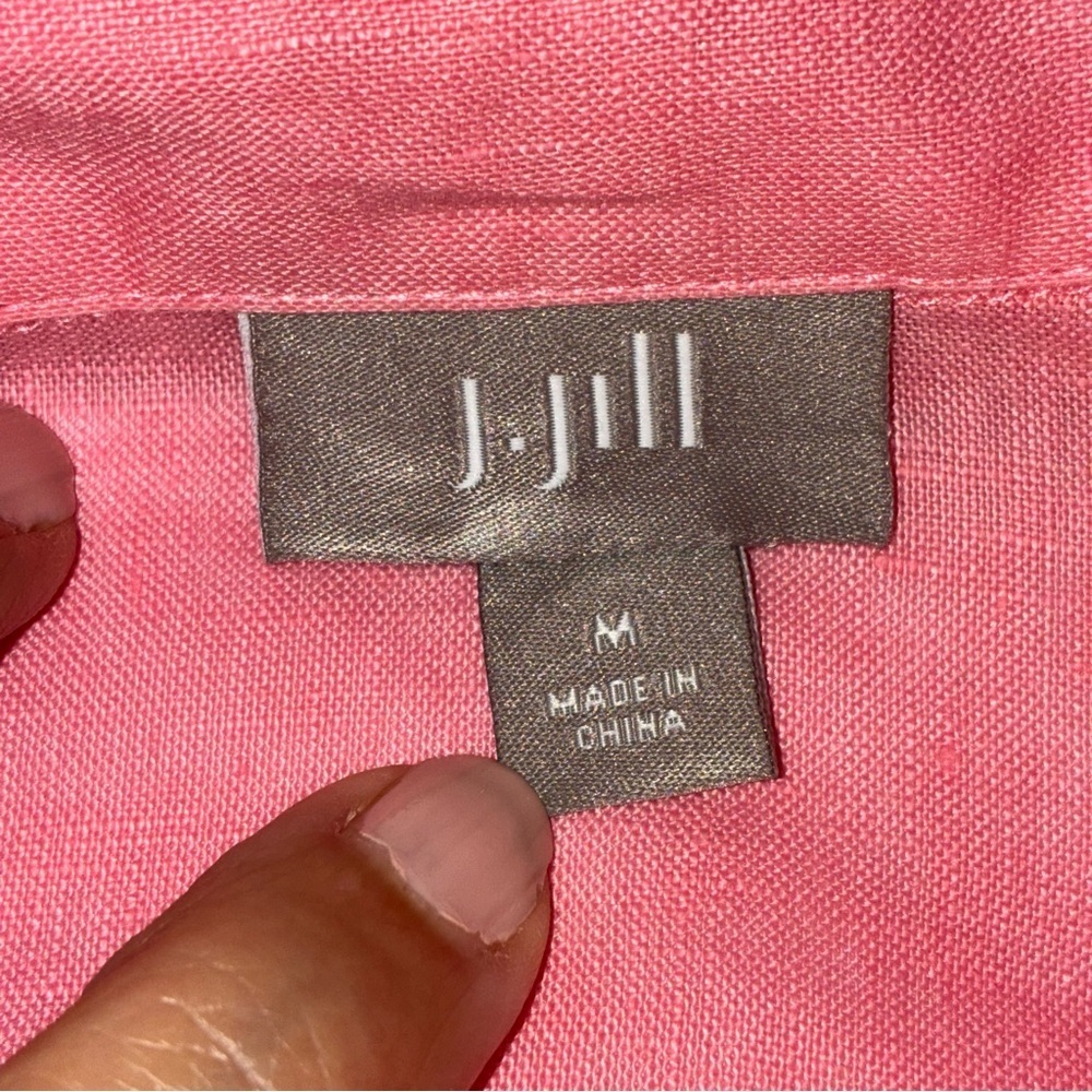 J. Jill Linen Button Down Shirt Long Sleeve Pink Medium coastal grandma minimal - Picture 5 of 6